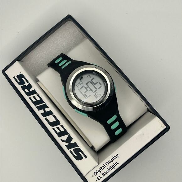 Skechers Black & Blue Digital Watch EL Backlight Working in a Box - Picture 3 of 7
